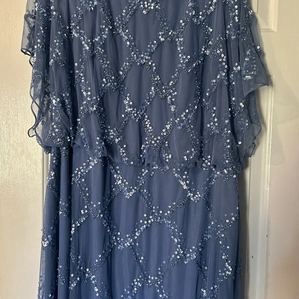 Adrianna Papell Dusty Blue Beaded Maxi Dress - Picture 7 of 8
